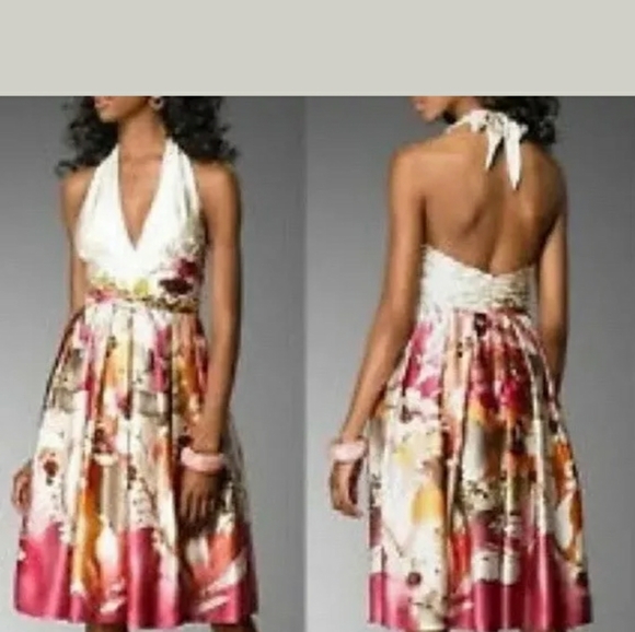 Adrianna Papell Dresses & Skirts - Adrianna Papell halter dress pink n creme floral